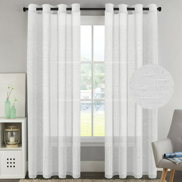 Set of Two Sheer Grommet Window Curtain Panels White with Gray Tufts 76W x 84L 